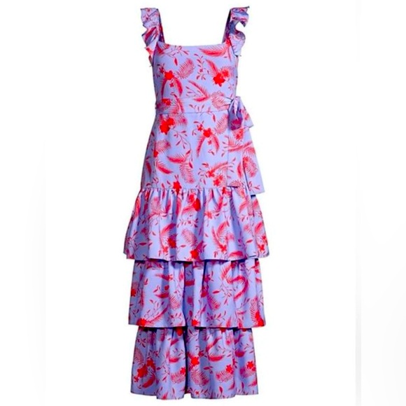 Likely Juno Floral Tiered Midi Dress in Periwinkle size 00 - Picture 2 of 10